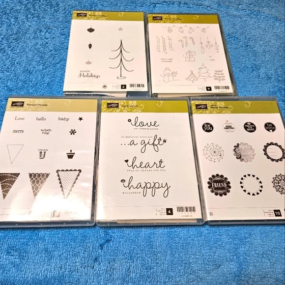 Stampin' Up! Lot of 5 stamp sets mixed holiday scrapbook rubber stamps memories - Picture 1 of 6
